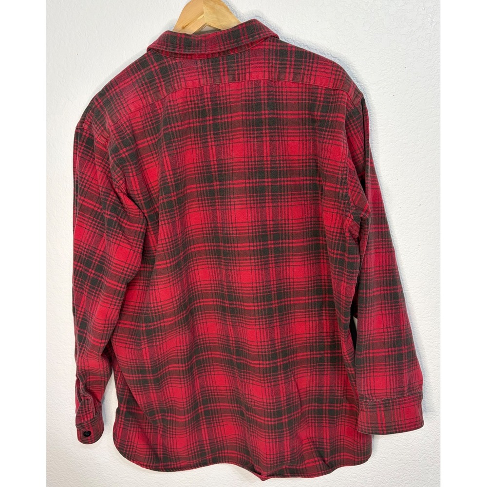 LL Bean Mens XL Red Black Plaid Flannel Button Down Shirt 100% Cotton G027 - Picture 5 of 5